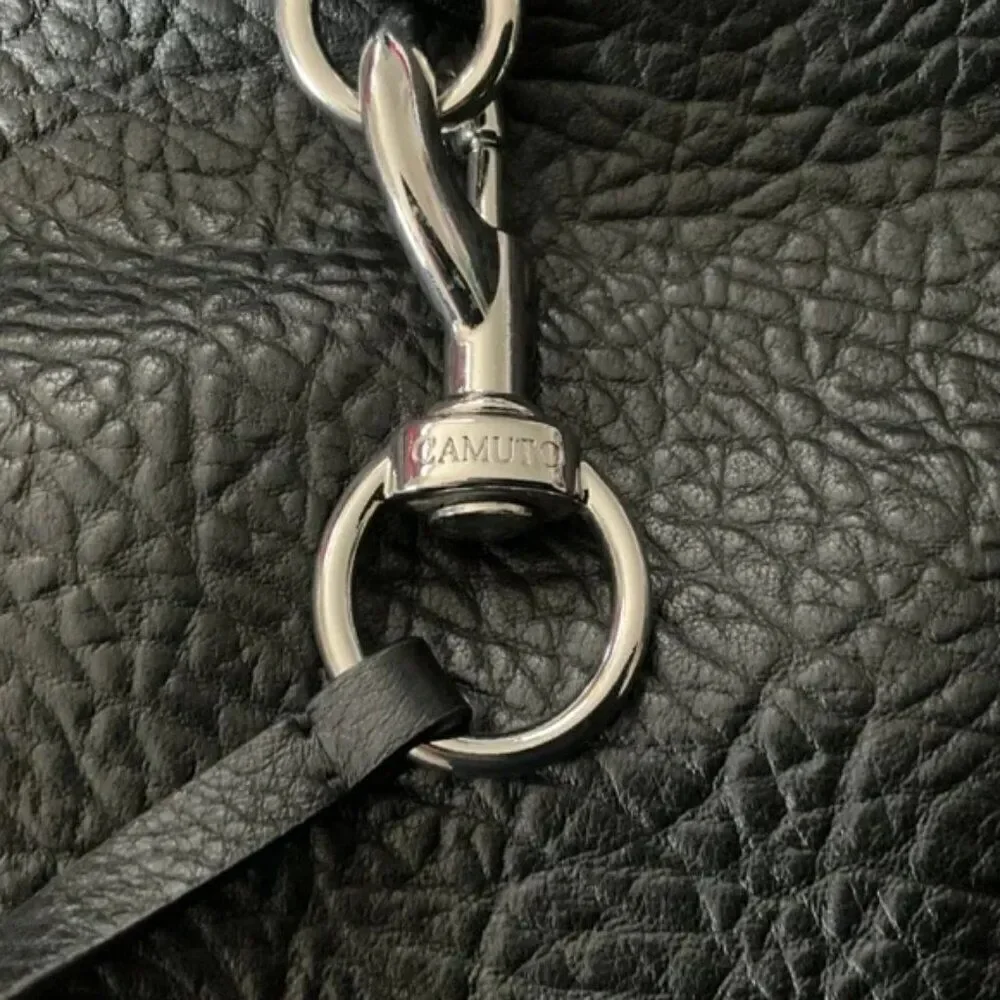 Vince Camuto Black Textured Shoulder Bag with Silver Hardware